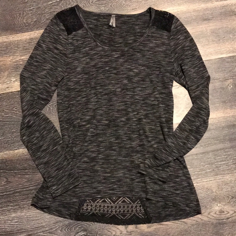 Heathered black top with lace detail